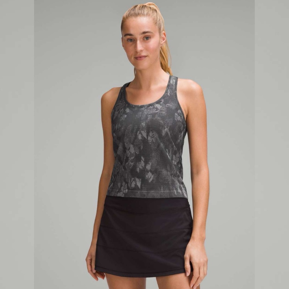 Lululemon Swiftly Tech Racerback Tank Top in Botanical Fragment Black and Grey
